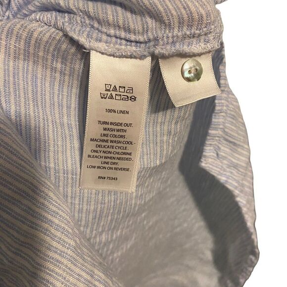 St. Tropez West 100% Linen Blue White Striped Button Down Tunic Shirt Dress in L - Picture 8 of 8